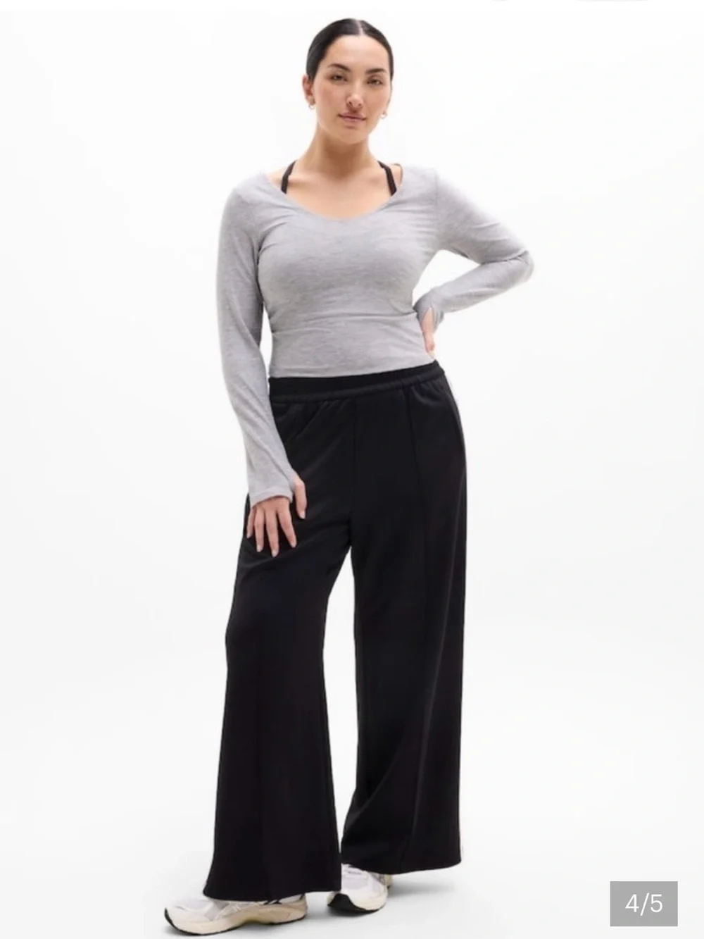 Athleta Light Heather Gray Scoop Neck Long Sleeve Top